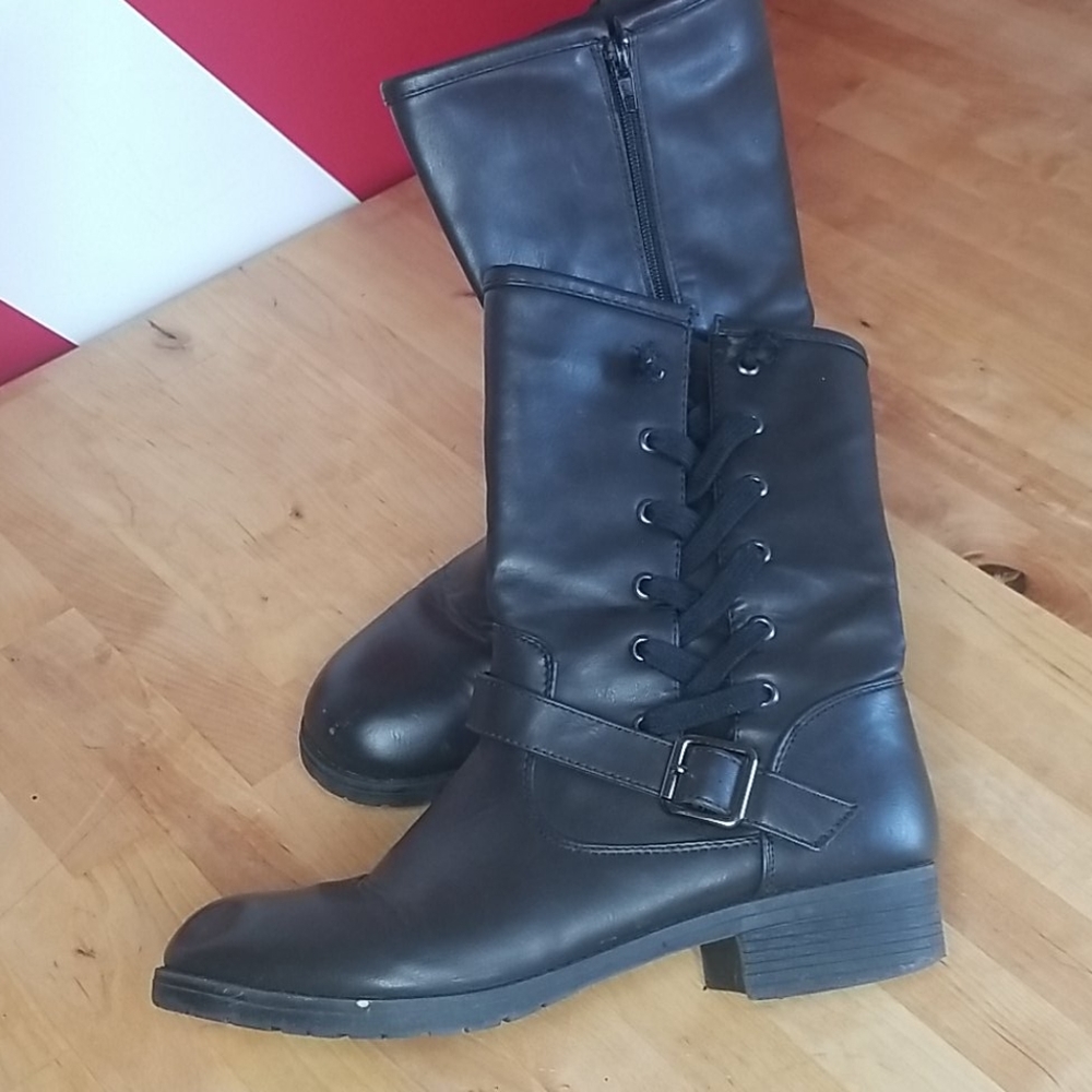 Mid calf moto / combat boot black 8.5